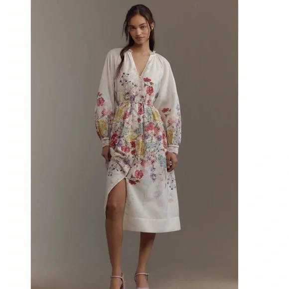 Nwt let me be long sleeve vneck Floral Midi Dress - Picture 1 of 7